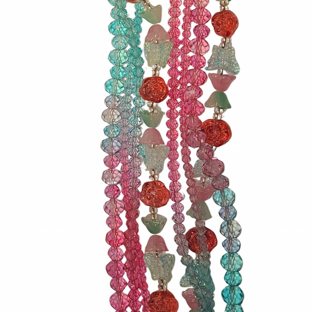 Butterflies Roses Faceted Rondelles - Pink and Teal Ombre Mix (4x7in Strand)