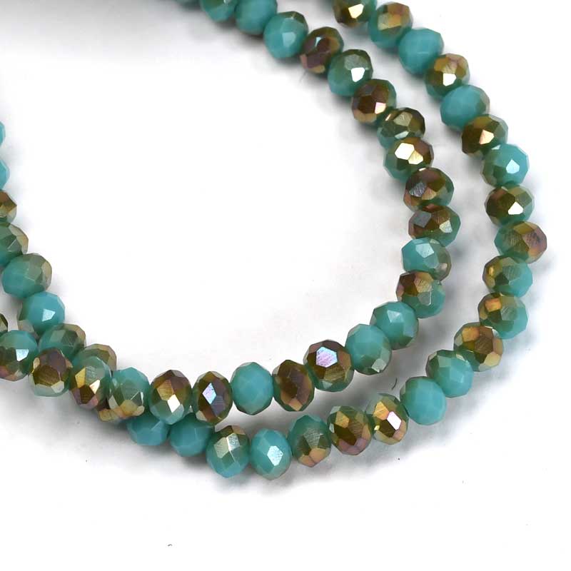 Crystal Lane(tm) Faceted Donut Rondelle - 3x4mm - Opalino Turquoise Blue Champag