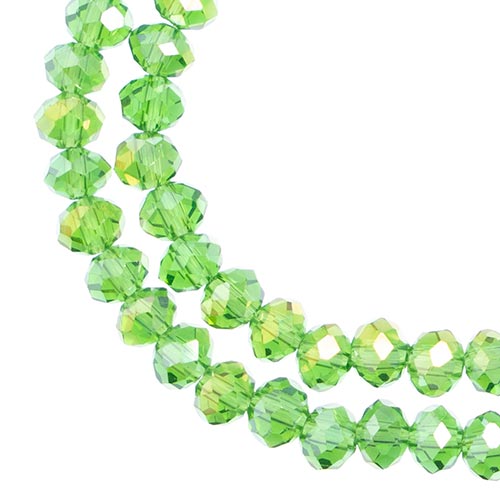 Crystal Lane(tm) Faceted Donut Rondelle - 4x6mm - Transparent Green AB (strand)