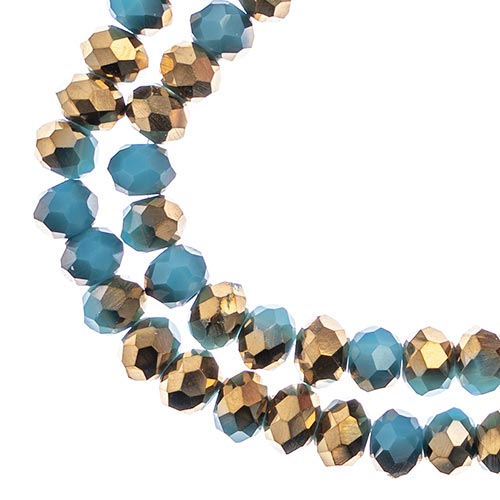 Crystal Lane(tm) Faceted Donut Rondelle - 4x6mm - Opaque Dark Blue half Gold Iri