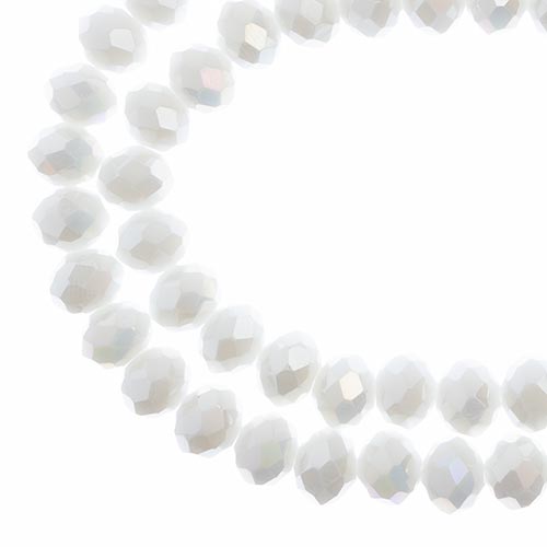Crystal Lane(tm) Faceted Donut Rondelle - 6x8mm - Opaque White AB (strand)