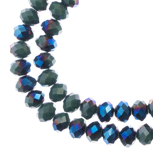 Crystal Lane(tm) Faceted Donut Rondelle - 6x8mm - Opaque Dark Green half Blue Ir