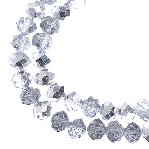 Crystal Lane(tm) Faceted Donut Rondelle - 8x10mm - Transparent Half Silver Iris 