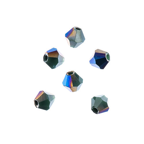 Crystal Lane(tm) - 4mm Bicone - Opaque Dark Green with Half Blue Iris (strand)