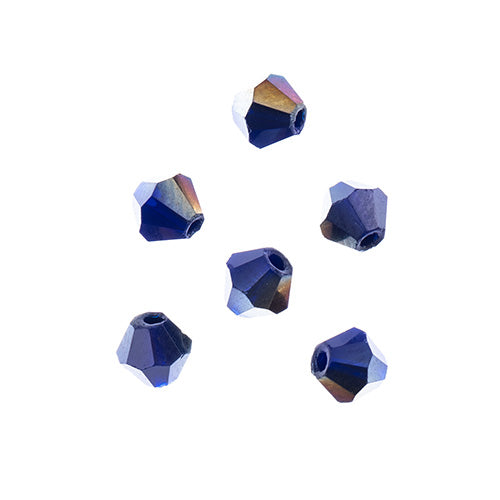 Crystal Lane(tm) - 4mm Bicone - Opaque Dark Sapphire with Half Multi Color Iris 