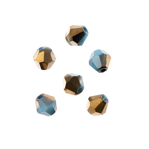 Crystal Lane(tm) - 6mm Bicone - Opaque Dark Blue with Half Gold Iris (strand)