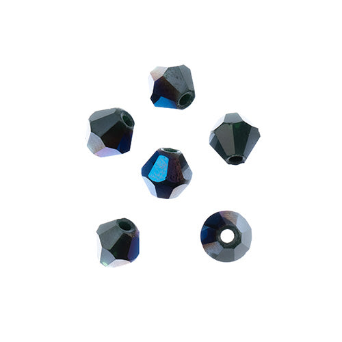 Crystal Lane(tm) - 6mm Bicone - Opaque Dark Green with Half Blue Iris (strand)