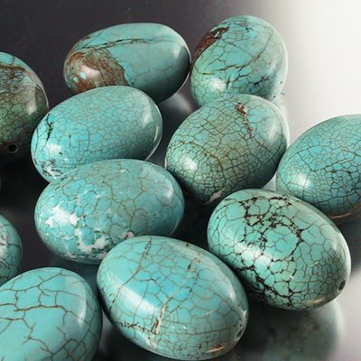 Stone Beads - 23 x 30 mm Fat Oval - Turquoise (Stabilized) 8in
