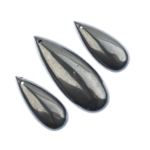 Earths Jewels Stone Pendant - 35-50mm Teardrop - Hematite (3 pcs)