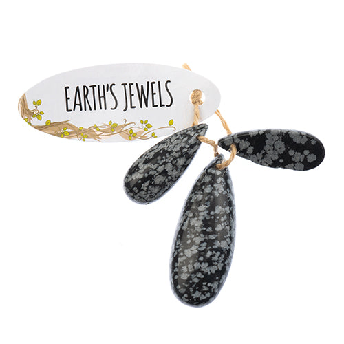 Earths Jewels Stone Pendant - 35-50mm Teardrop - Snowflake Obsidian (3 pcs)