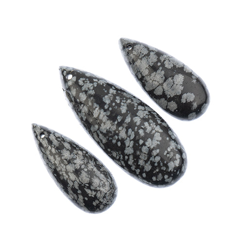 Earths Jewels Stone Pendant - 35-50mm Teardrop - Snowflake Obsidian (3 pcs)