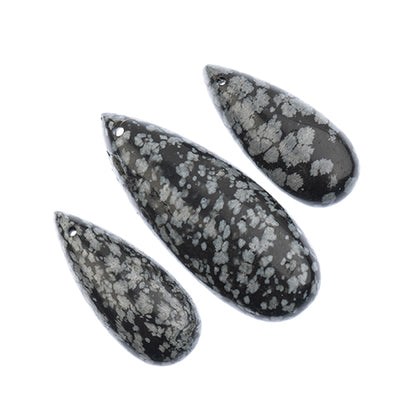 Earths Jewels Stone Pendant - 35-50mm Teardrop - Snowflake Obsidian (3 pcs)