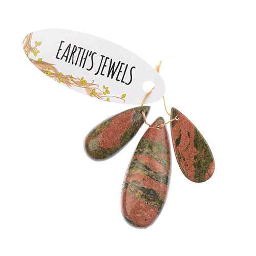 Earths Jewels Stone Pendant - 35-50mm Teardrop - Unakite (3 pcs)