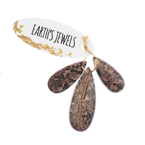 Earths Jewels Stone Pendant - 35-50mm Teardrop - Leopard Jasper (3 pcs)