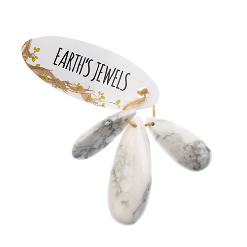 Earths Jewels Stone Pendant - 35-50mm Teardrop - White Howlite (3 pcs)