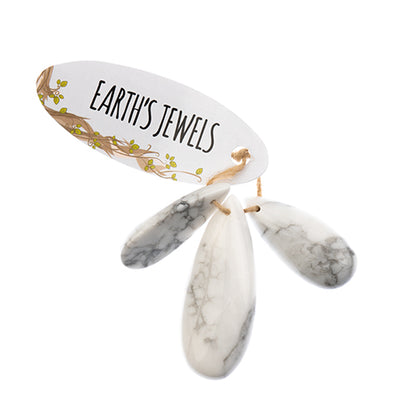 Earths Jewels Stone Pendant - 35-50mm Teardrop - White Howlite (3 pcs)