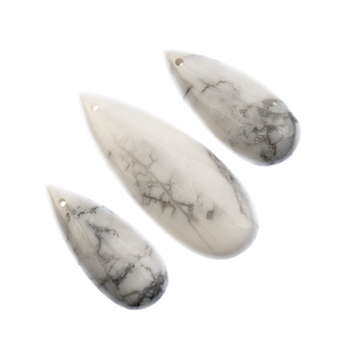 Earths Jewels Stone Pendant - 35-50mm Teardrop - White Howlite (3 pcs)