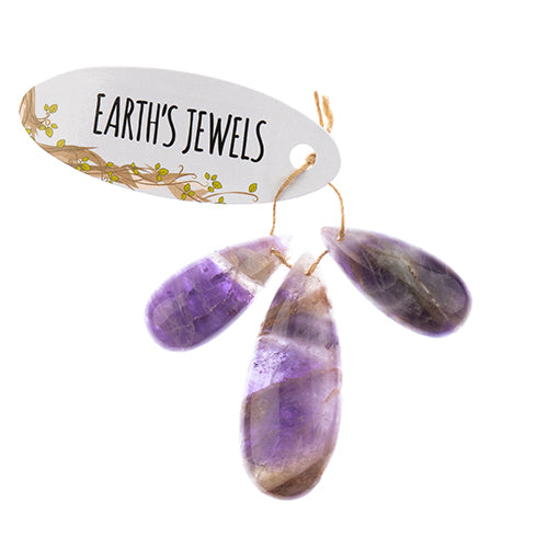 Earths Jewels Stone Pendant - 35-50mm Teardrop - Amethyst (3 pcs)