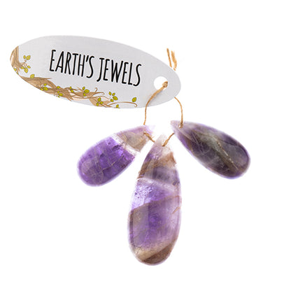 Earths Jewels Stone Pendant - 35-50mm Teardrop - Amethyst (3 pcs)