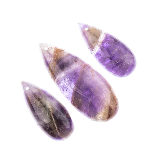 Earths Jewels Stone Pendant - 35-50mm Teardrop - Amethyst (3 pcs)