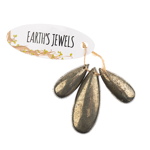 Earths Jewels Stone Pendant - 35-50mm Teardrop - Pyrite (3 pcs)