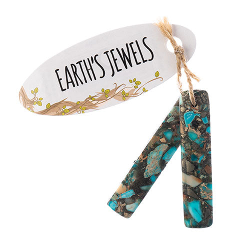 Earths Jewels Stone Pendant - 46mm Rectangle - Impression Jasper Turquoise (2 pc