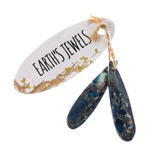 Earths Jewels Stone Pendant - 46mm Teardrop - Impression Jasper Blue (2 pcs)