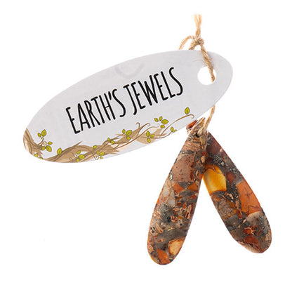 Earths Jewels Stone Pendant - 46mm Teardrop - Impression Jasper Orange (2 pcs)