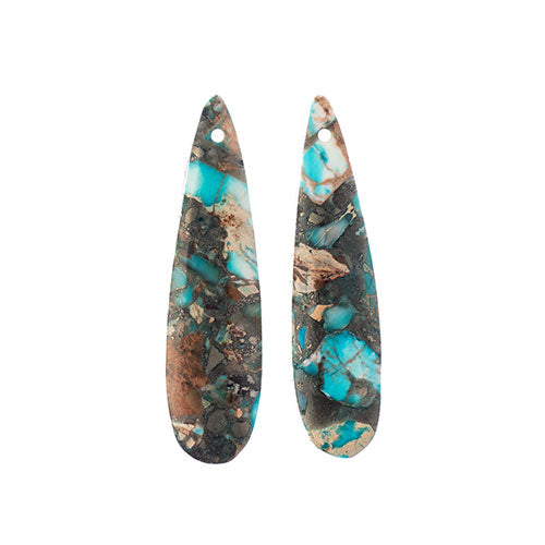 Earths Jewels Stone Pendant - 46mm Teardrop - Impression Jasper Turquoise (2 pcs