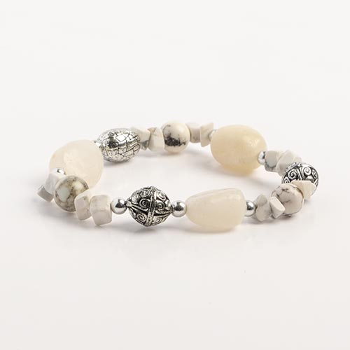 Semi-Precious Stretch Bracelet - White Howlite and Crystal Quartz