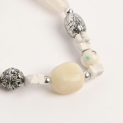 Semi-Precious Stretch Bracelet - White Howlite and Crystal Quartz