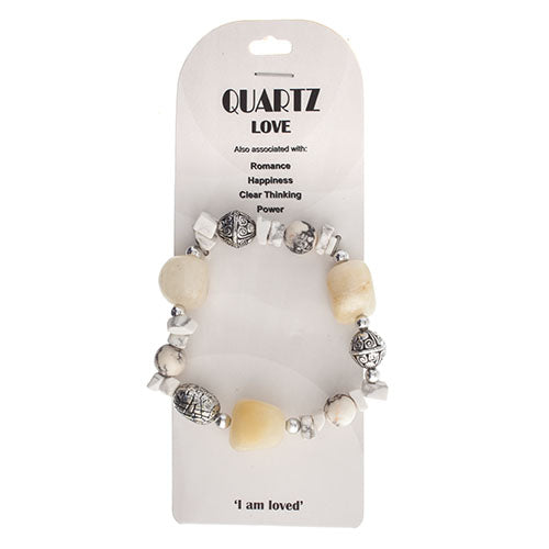 Semi-Precious Stretch Bracelet - White Howlite and Crystal Quartz