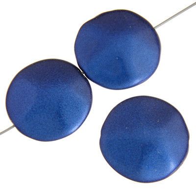 Glass Bead Beaten Coin - 20mm - Metallic Royal Blue (3)