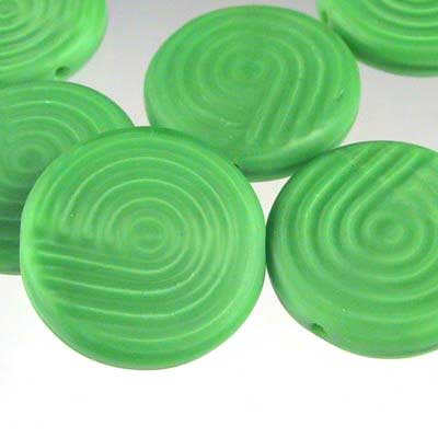 Glass Beads - 17mm - A-mazing Flat Round - Matt Golf Green Silk