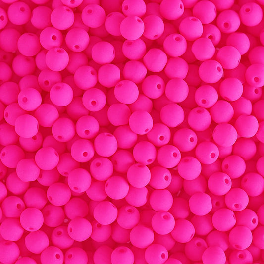 Velvet Beads Round - 4mm - Velvet Neon Pink (46pcs)