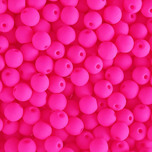 Velvet Beads Round - 6mm - Velvet Neon Pink (30pcs)