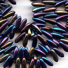 Fringe Beads Dagger Beads - 11mm - Black/Blue Iris (25)