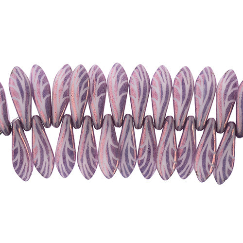 Dagger Beads - 16mm Laser Etched - Lilac with White Wing Pattern (strand)