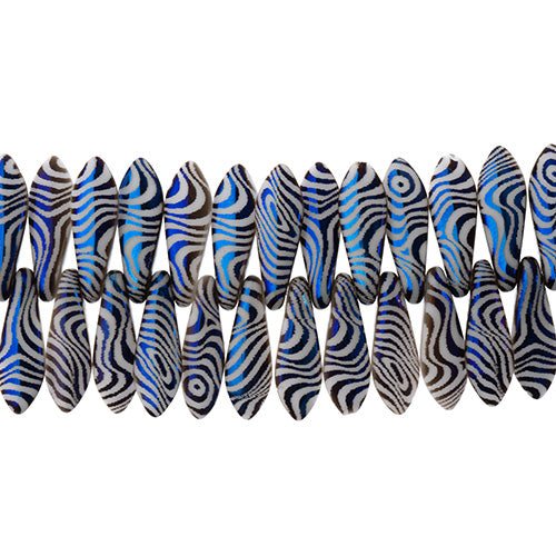 Dagger Beads - 16mm Laser Etched - White with Jet AB Swirl Pattern (strand)