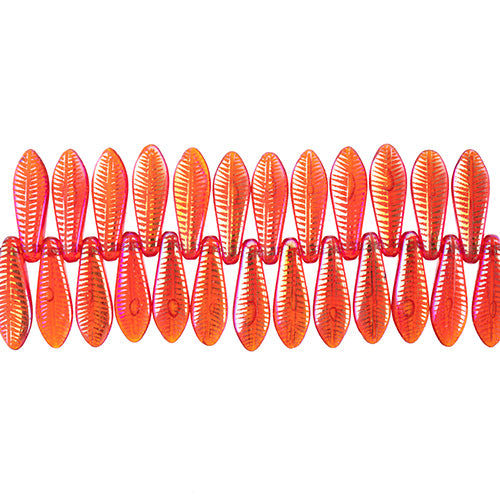 Dagger Beads - 16mm Laser Etched - Orange w/ Orange AB Leaf Pattern (strand)