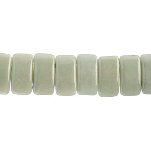 Czech Glass Beads -  2 Hole Carrier - Chalk White/ Green Luster Fullcoat (strand