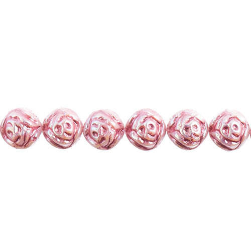 Candy Rose Beads - 8mm - White Alabaster AB w/Pink (Strand)