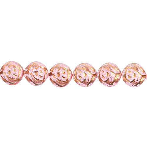 Candy Rose Beads - 8mm - Crystal/ Pink Dyed w/Bronze (Strand)