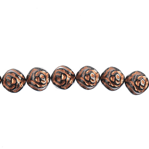 Candy Rose Beads - 8mm - Black/ White Luster w/Capri Copper (Strand)