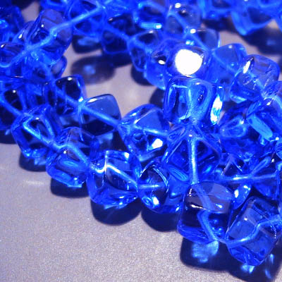 Glass - 8mm Dancing Cube - Sapphire (strand 25)