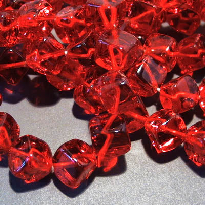 Glass - 8mm Dancing Cube - Siam Ruby (strand 25)