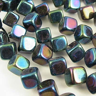 Glass - 8mm Dancing Cube - Opaque Blue Iris (strand 25)