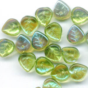 Glass Bead Heart Leaf - 9mm - Avocado AB (25)