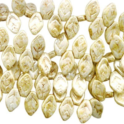 Glass Bead Leaf - 7x12mm - Antique Ivory (25)