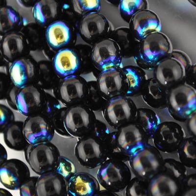 Glass Beads Round - 6mm - Jet AB (strand 30)